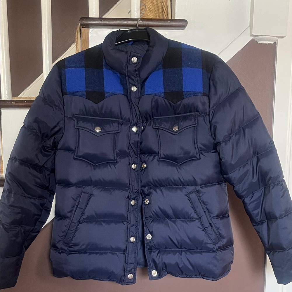 Womens Blue Plaid Puffer Jacket by Penfield, small. Like new.